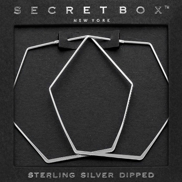 Secret Box New York Sterling Silver Dipped Hexagon Hoop Earrings (C) - Picture 1 of 2